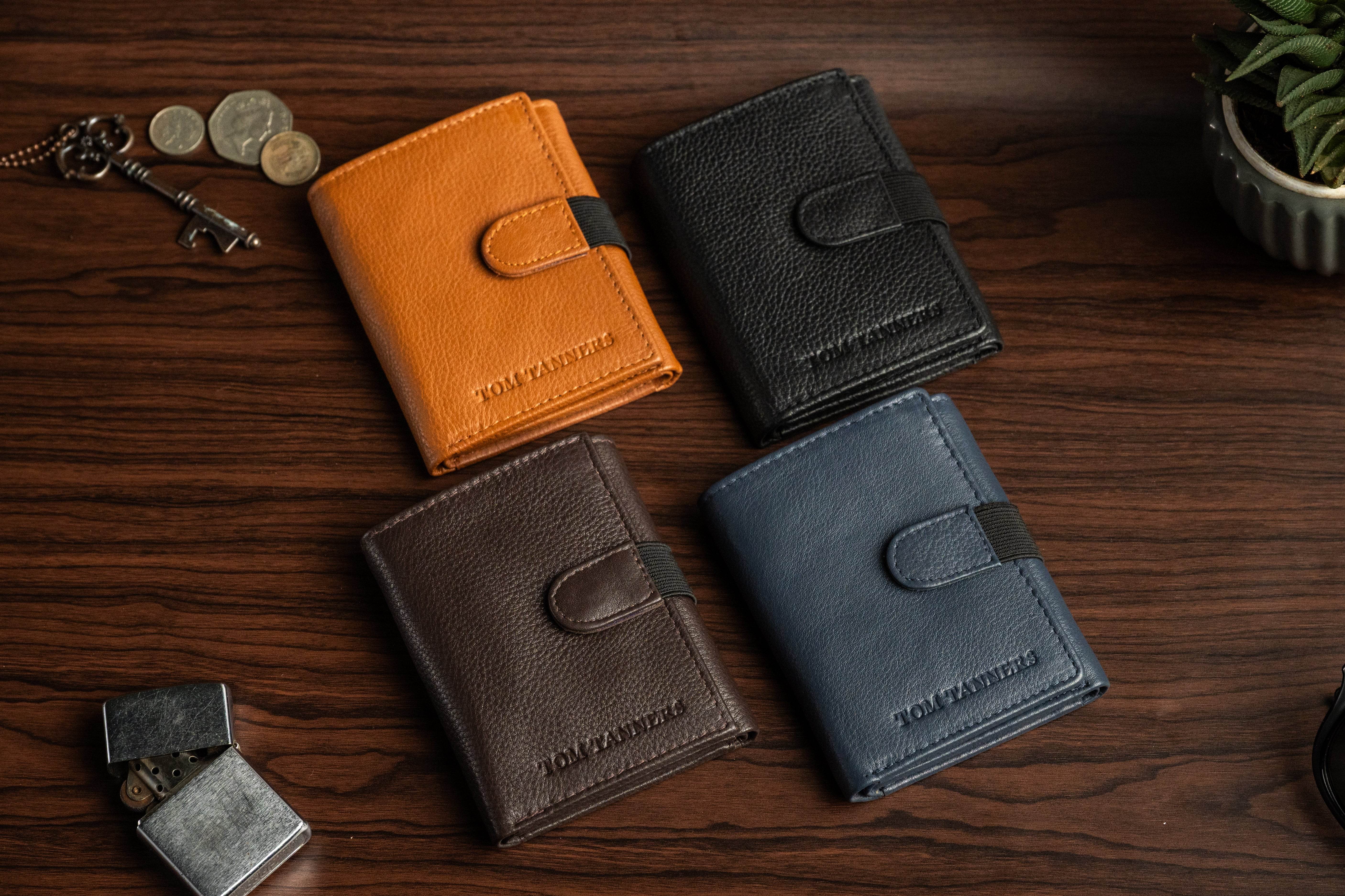 Men’s Trifold Wallet with Extra Card Flap & Elastic Closure - Tom Tanners