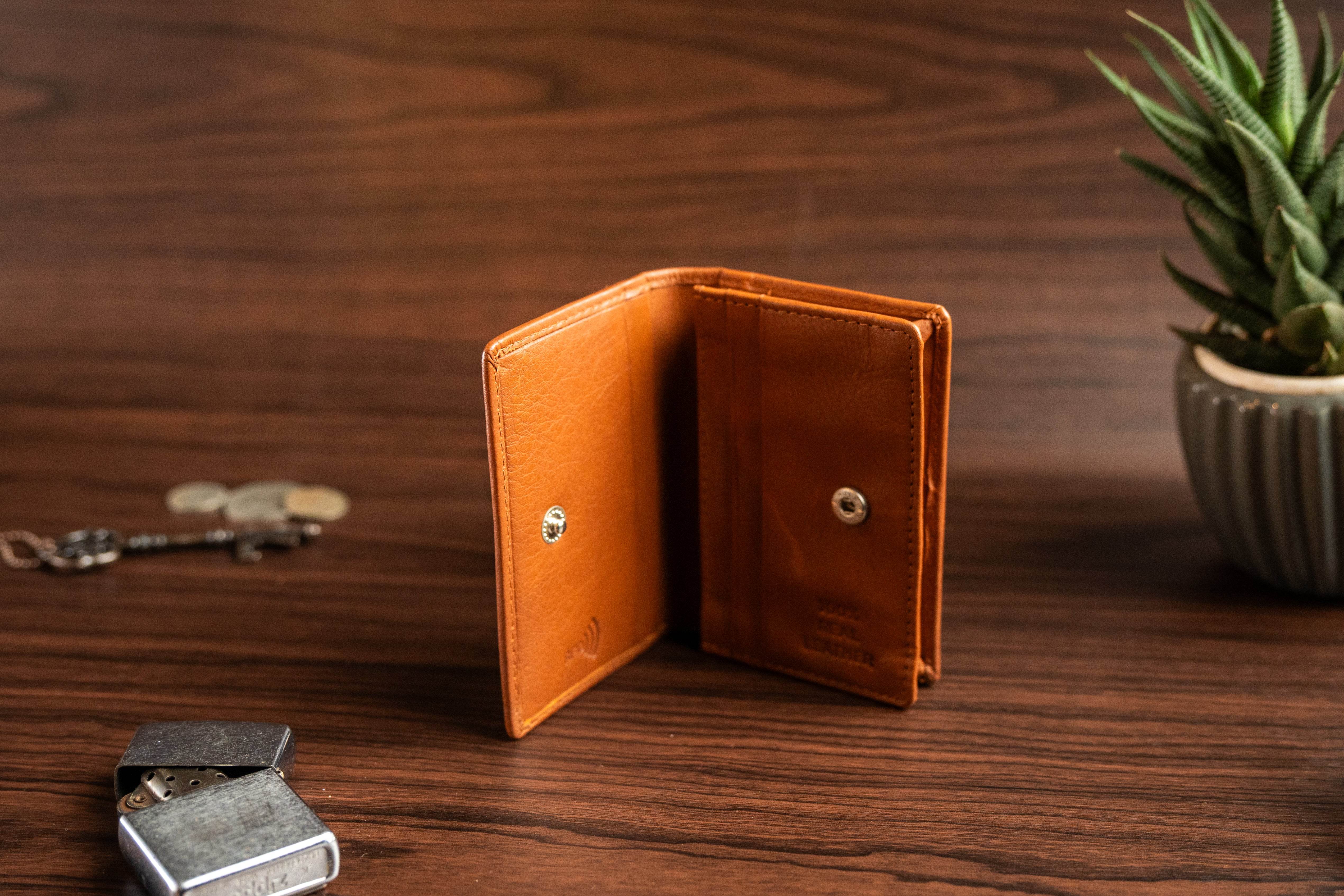 Bifold Leather Card Holder with Button Lock - Tom Tanners