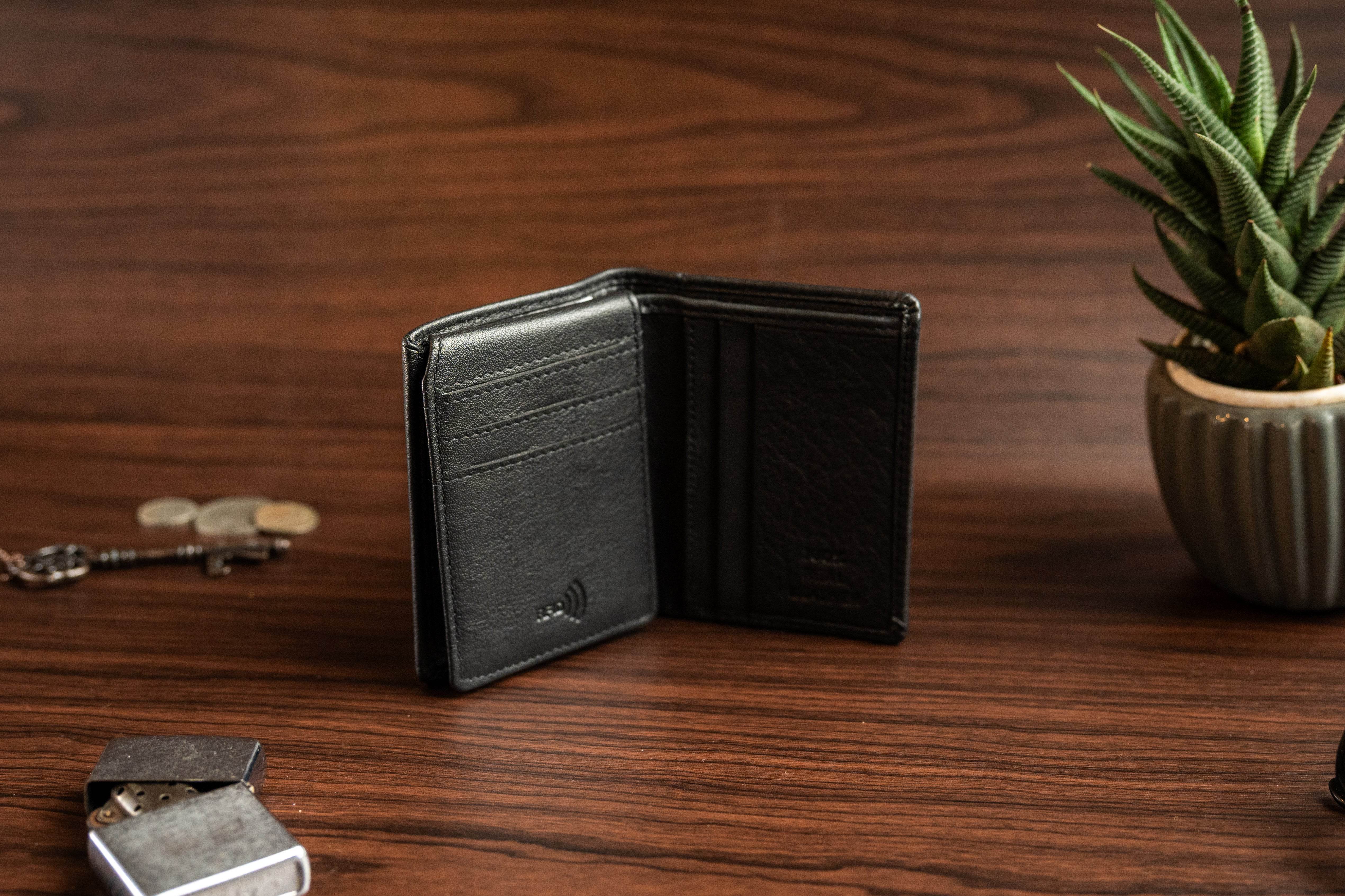 RFID Leather Card Holder with Extra Flap & ID Mesh - Tom Tanners