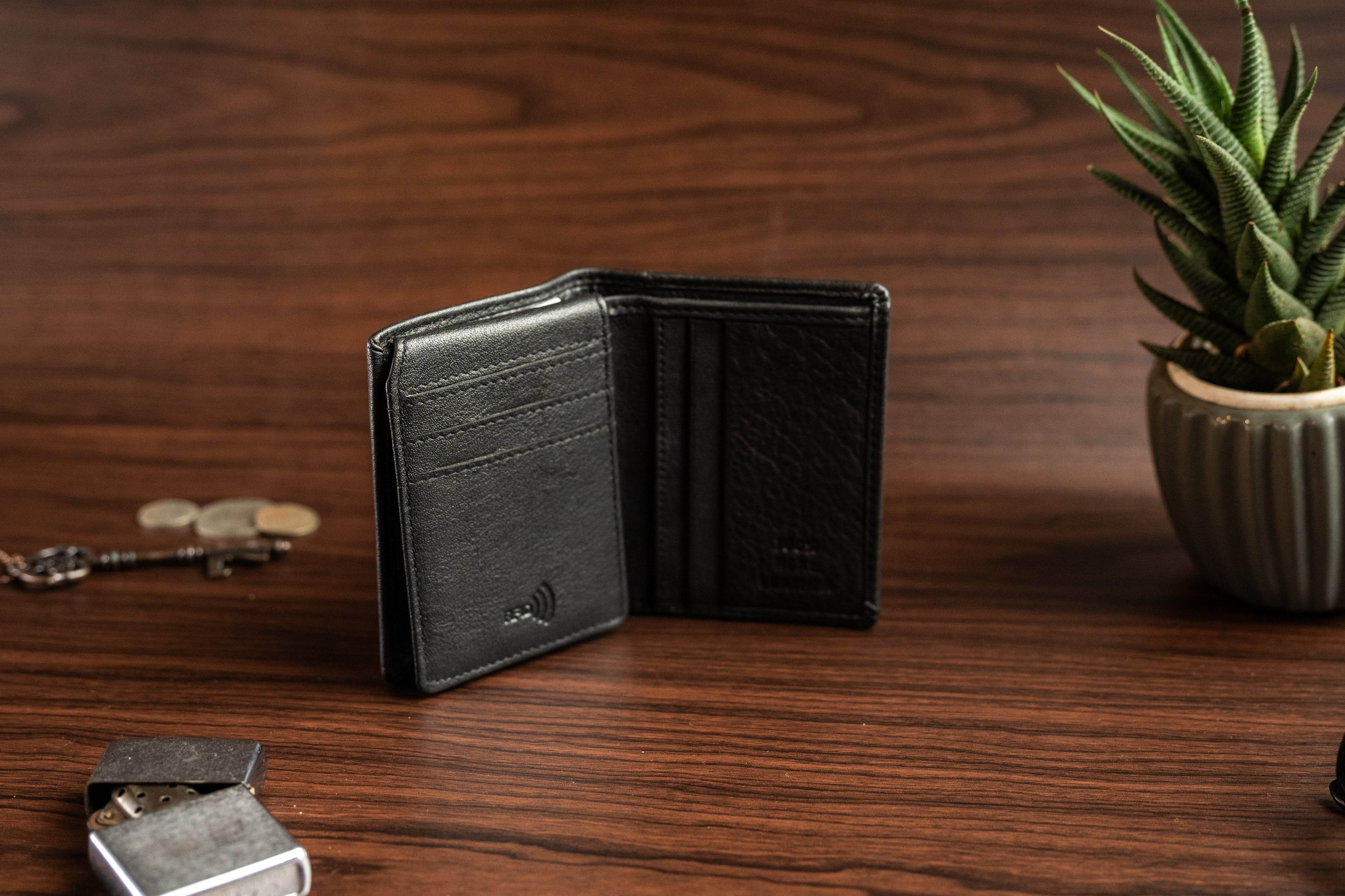 RFID Leather Card Holder with Extra Flap & ID Mesh - Tom Tanners