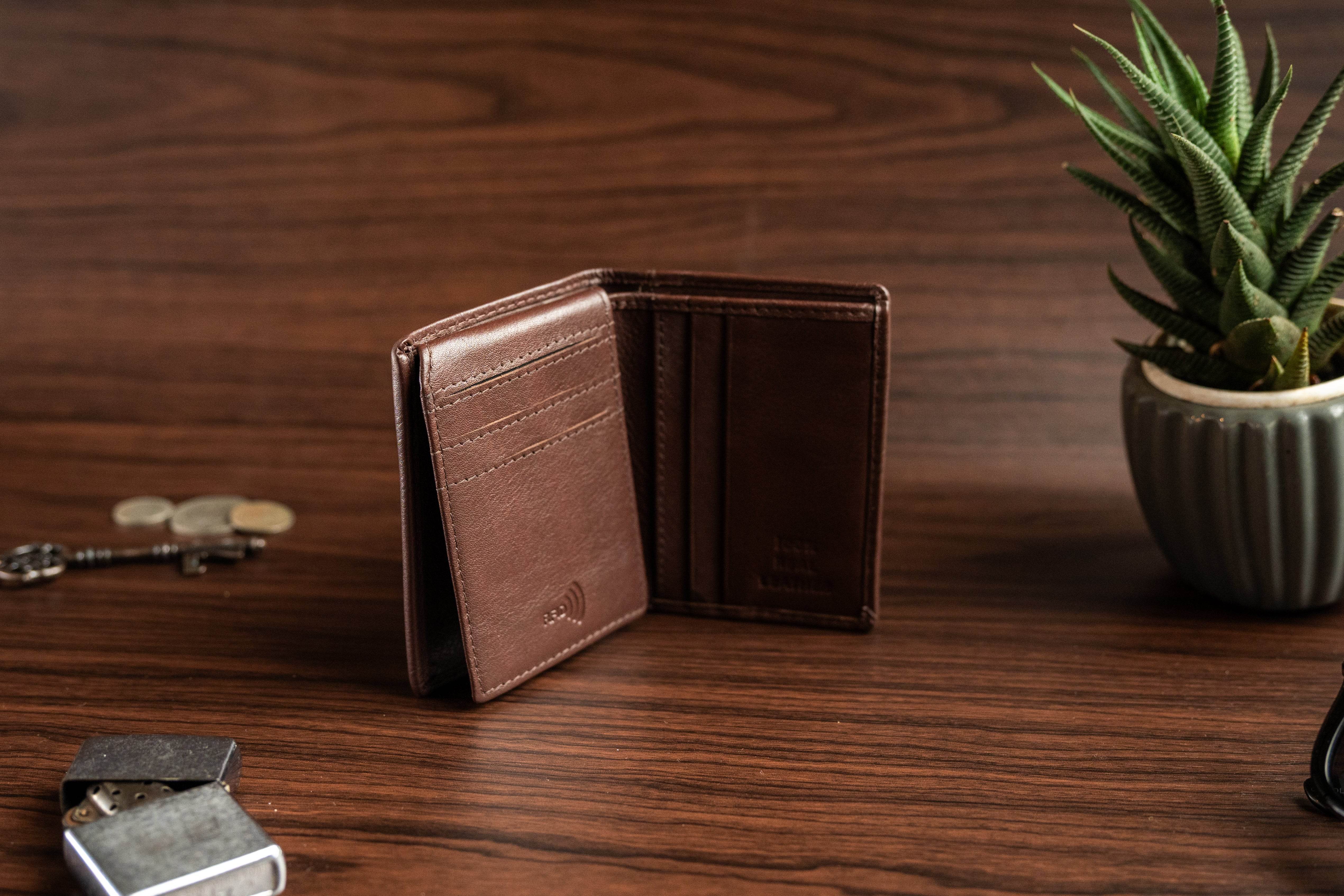 RFID Leather Card Holder with Extra Flap & ID Mesh - Tom Tanners