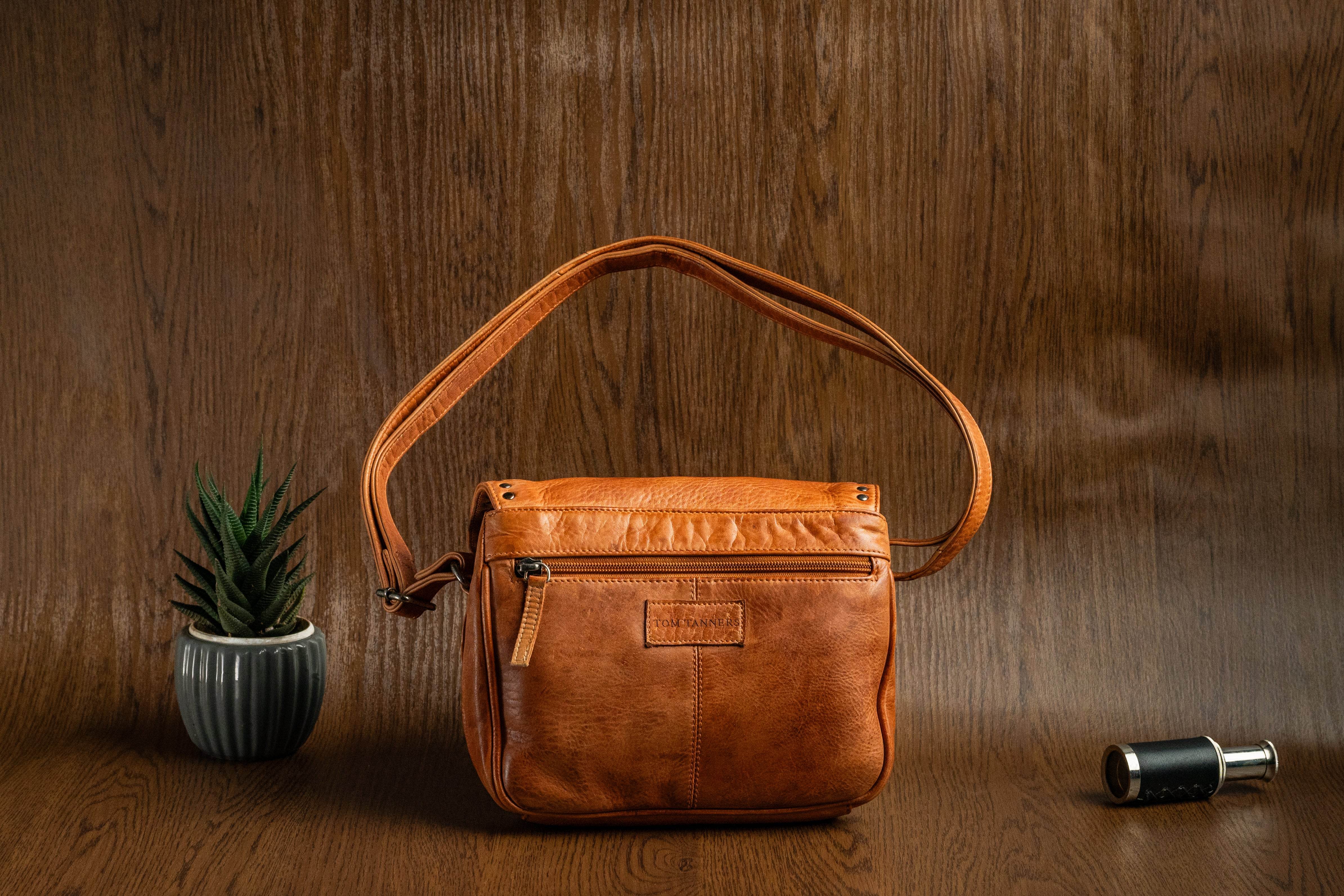 Ladies Compact Leather Sling Bag with Rivet Detail - Tom Tanners