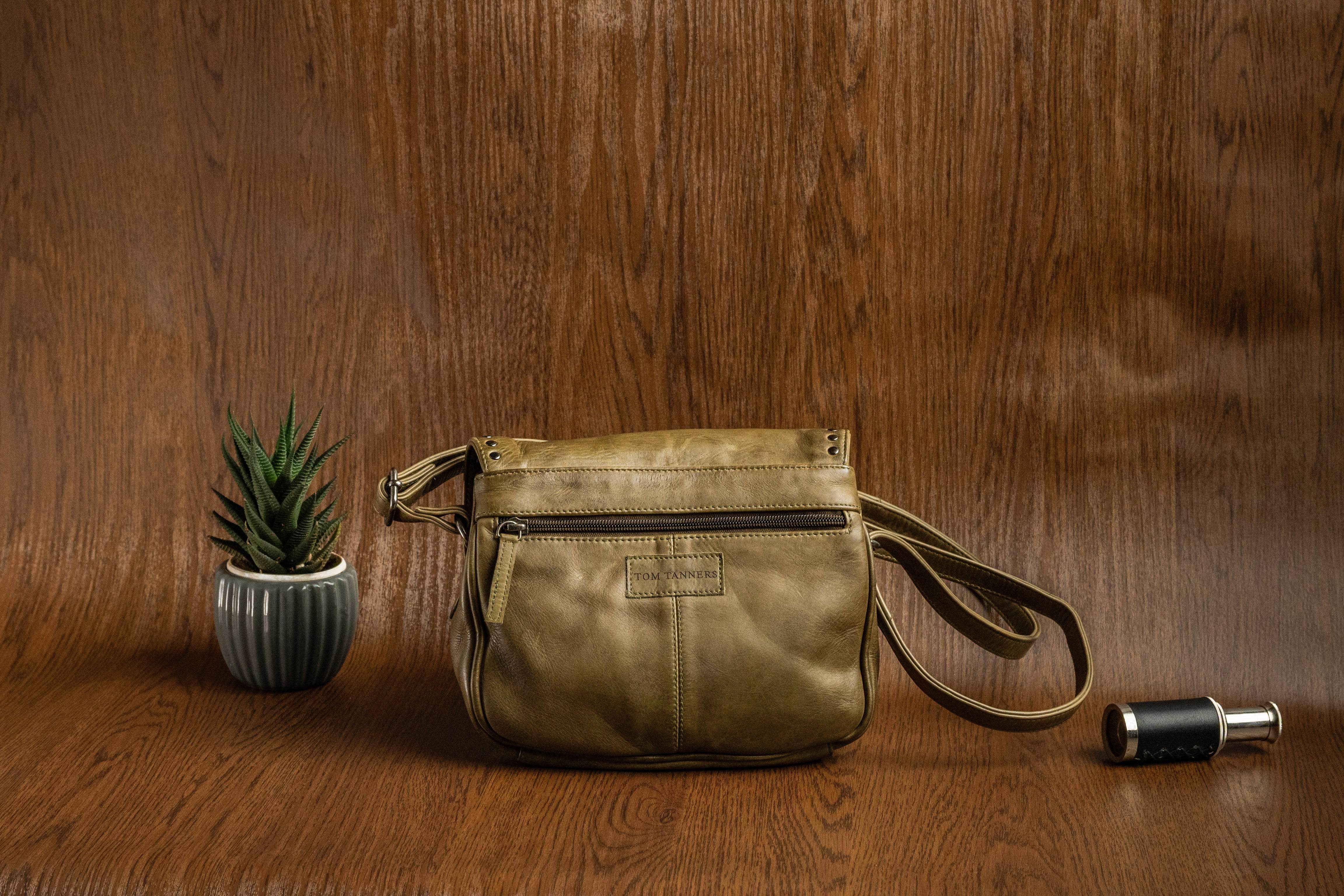 Ladies Compact Leather Sling Bag with Rivet Detail - Tom Tanners