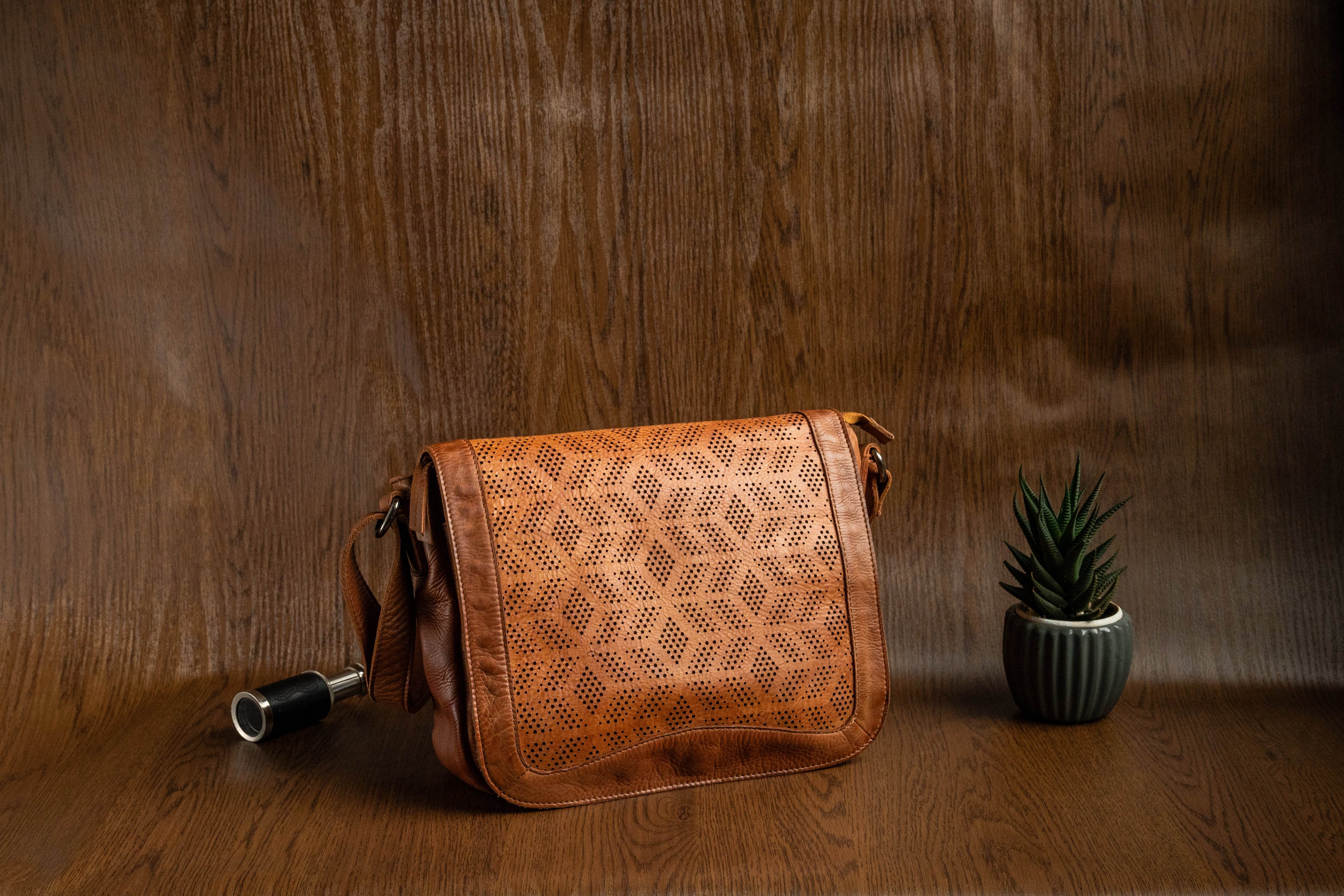 Ladies Leather Sling Bag with Handcrafted Perforated Design - Tom Tanners