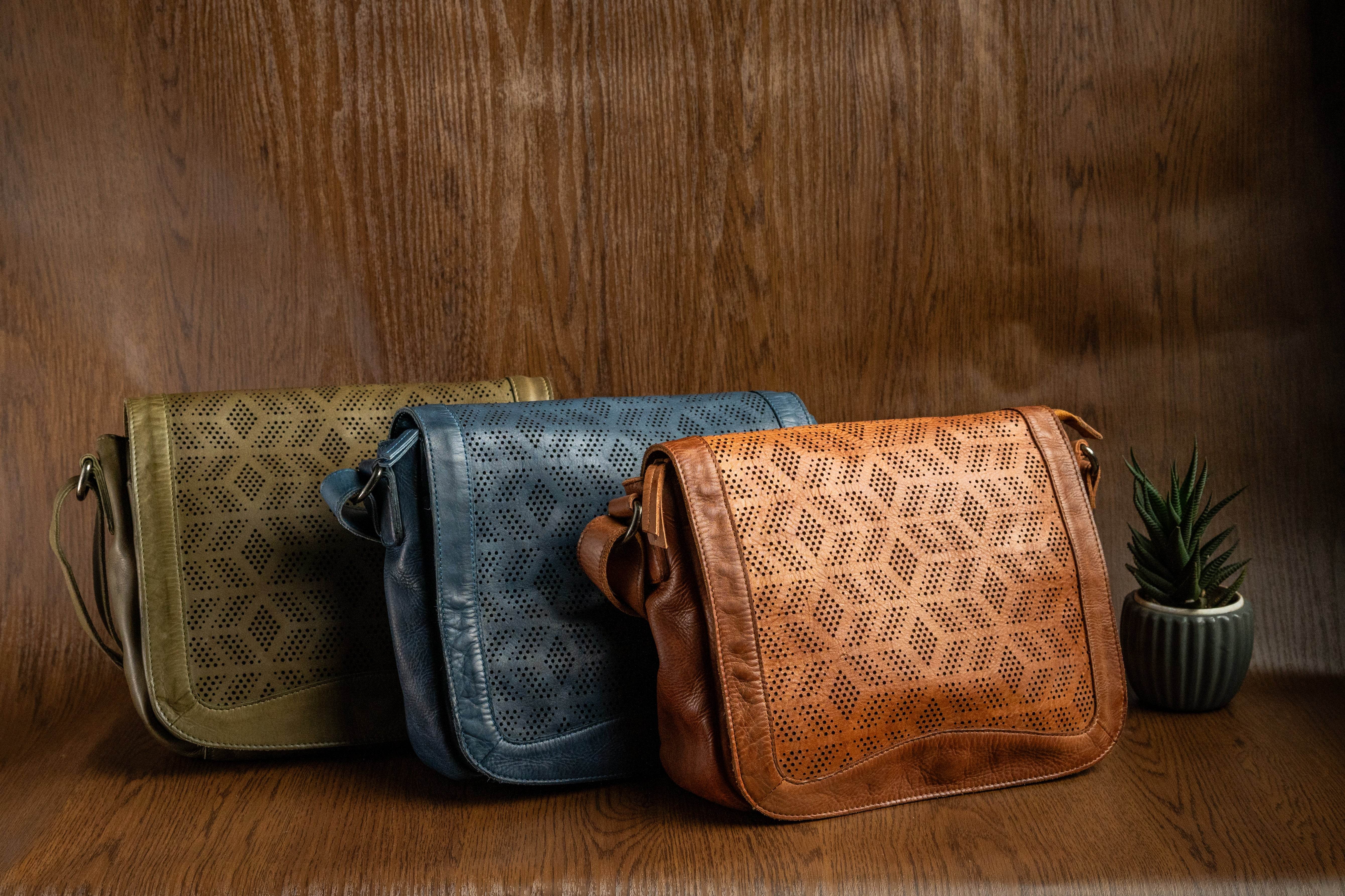Ladies Leather Sling Bag with Handcrafted Perforated Design - Tom Tanners