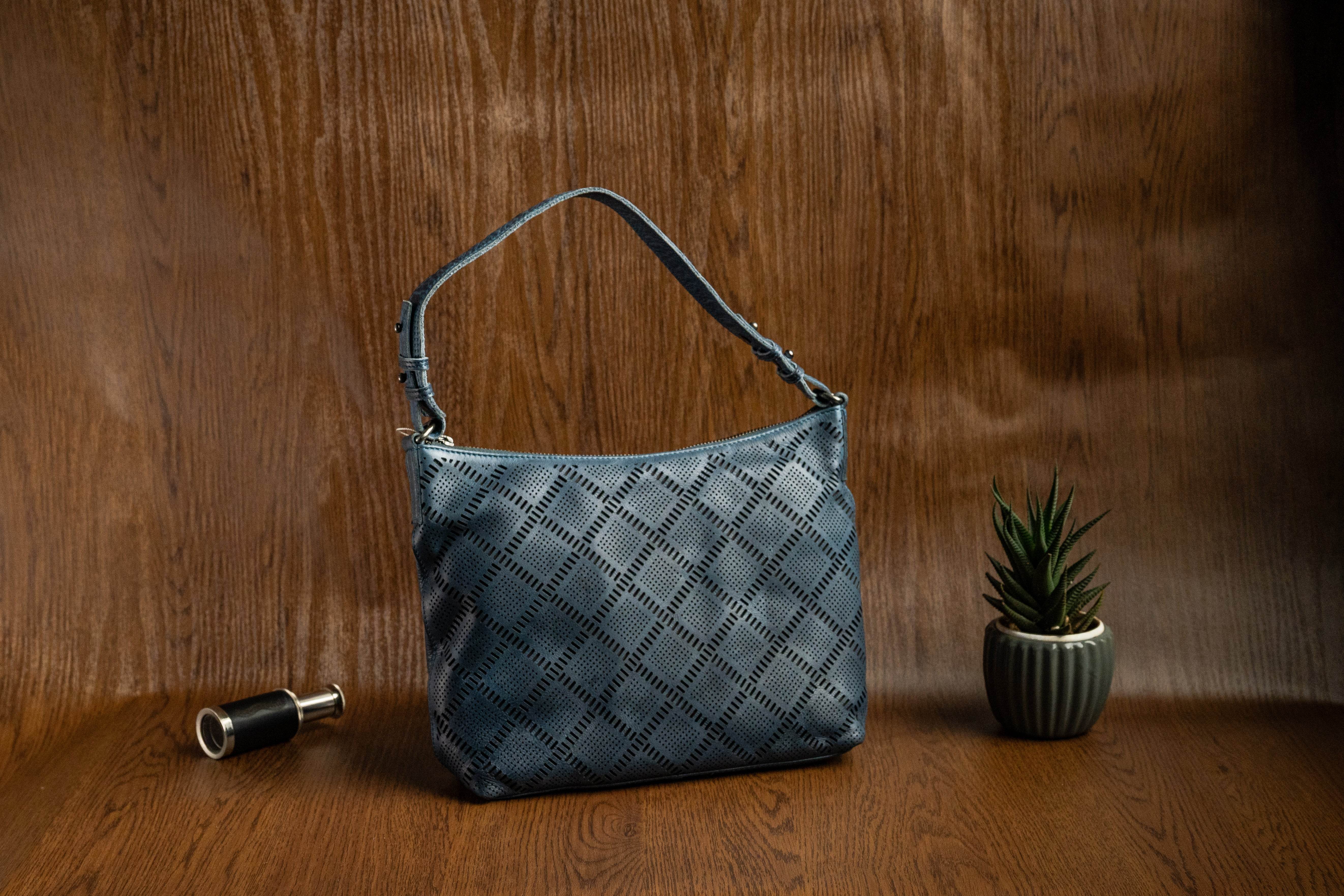 Ladies Raw Leather Sling Bag with Handwoven Front Panel - Tom Tanners
