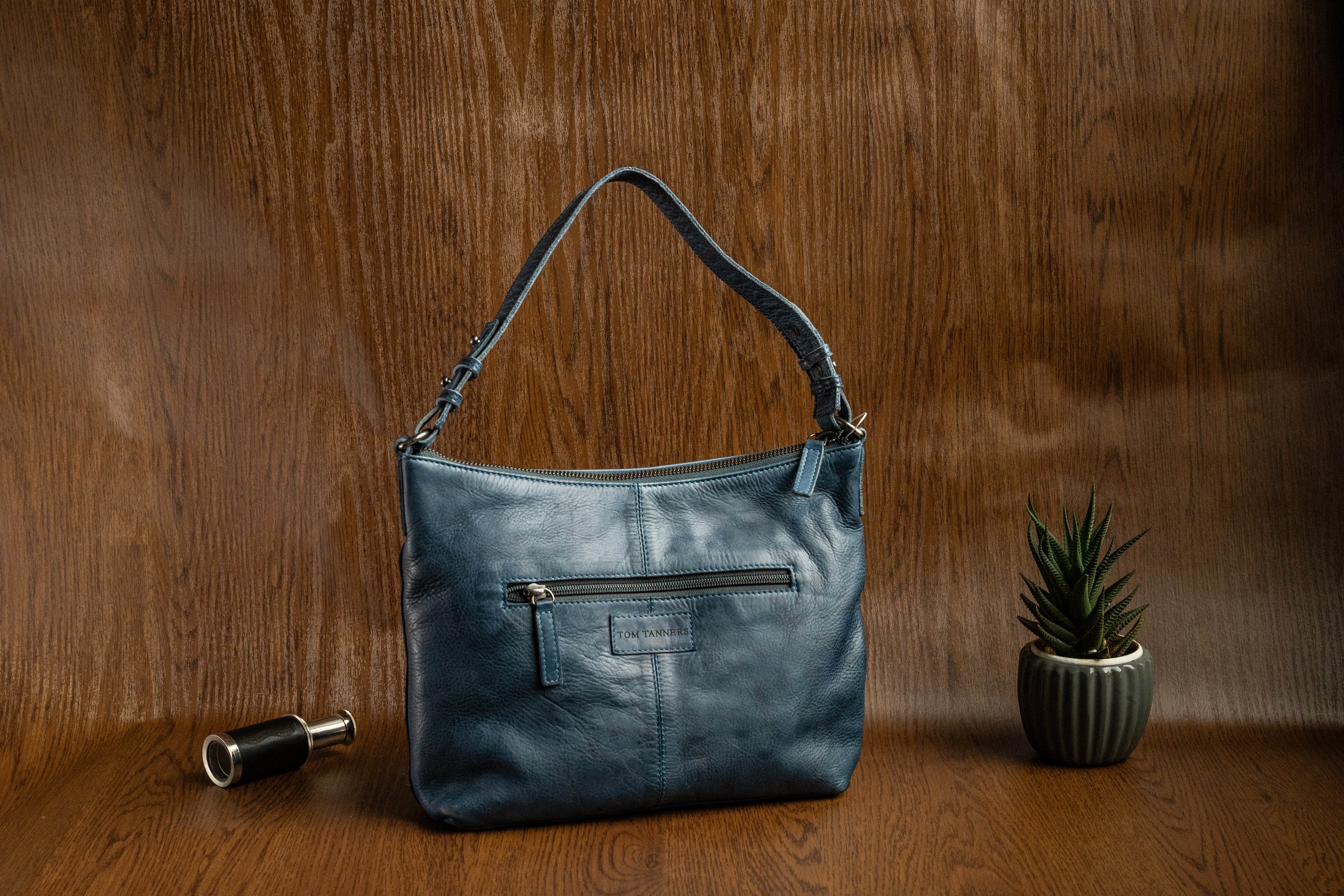 Ladies Raw Leather Sling Bag with Handwoven Front Panel - Tom Tanners
