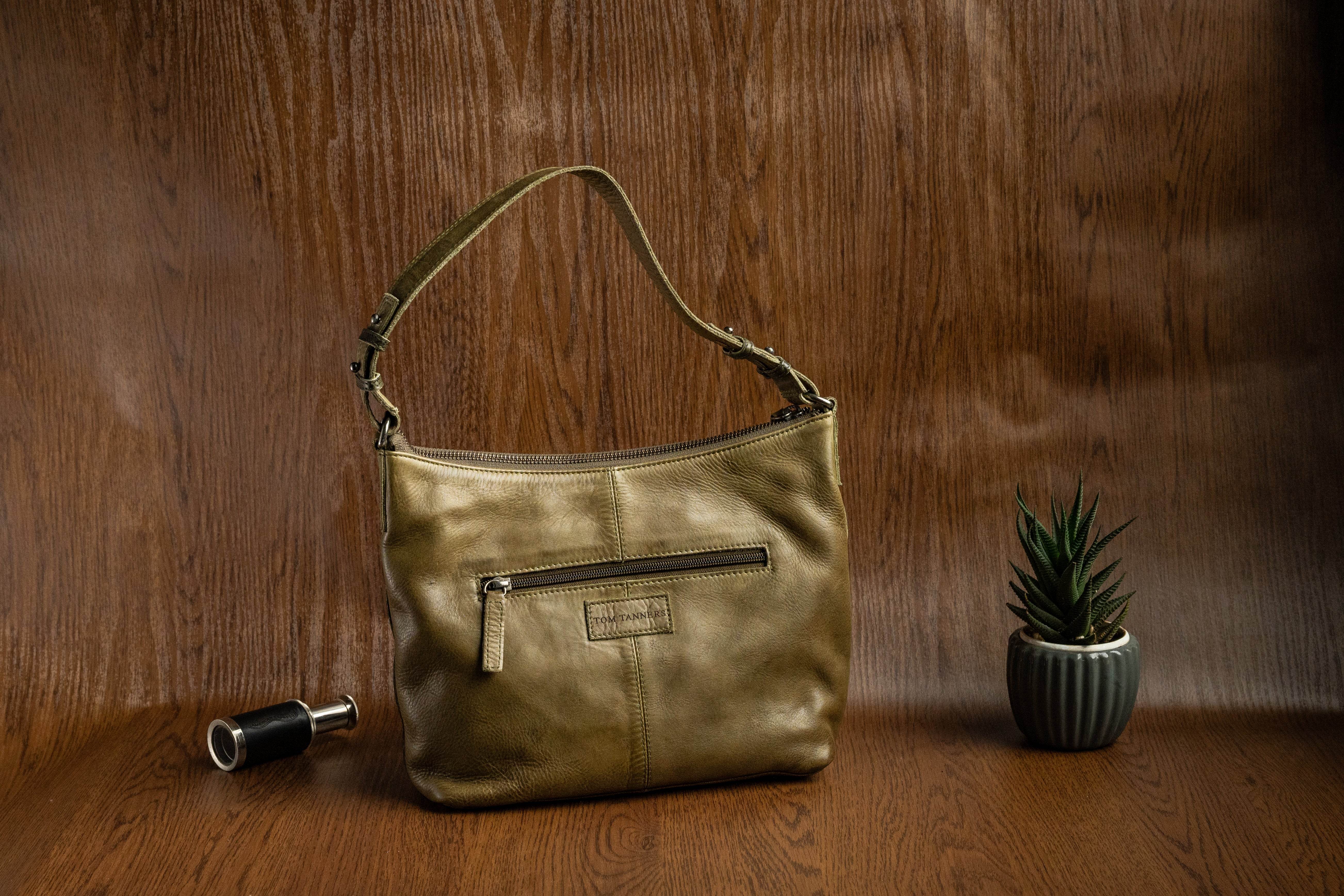 Ladies Raw Leather Sling Bag with Handwoven Front Panel - Tom Tanners